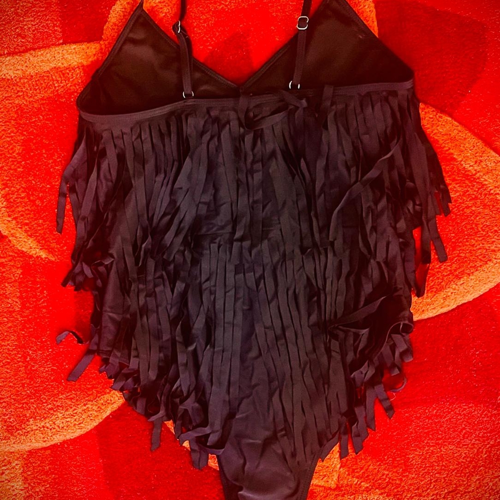 Black Ruffled Bodysuit One Piece Swimwear. - Picture 3 of 3
